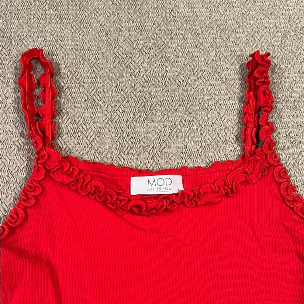 Women's Red Ruffle Trim Top - Picture 2 of 2